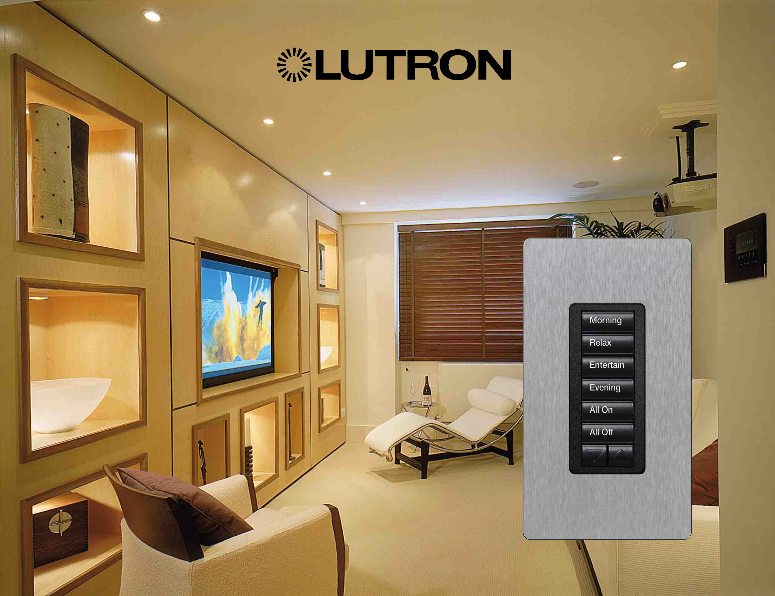 Living room with Lutron smart lighting control