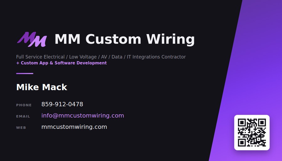 MM Custom Wiring business card