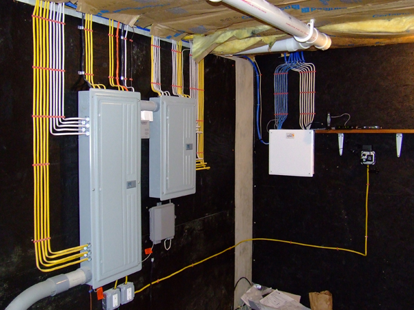 Structured wiring layout with panels and cabling